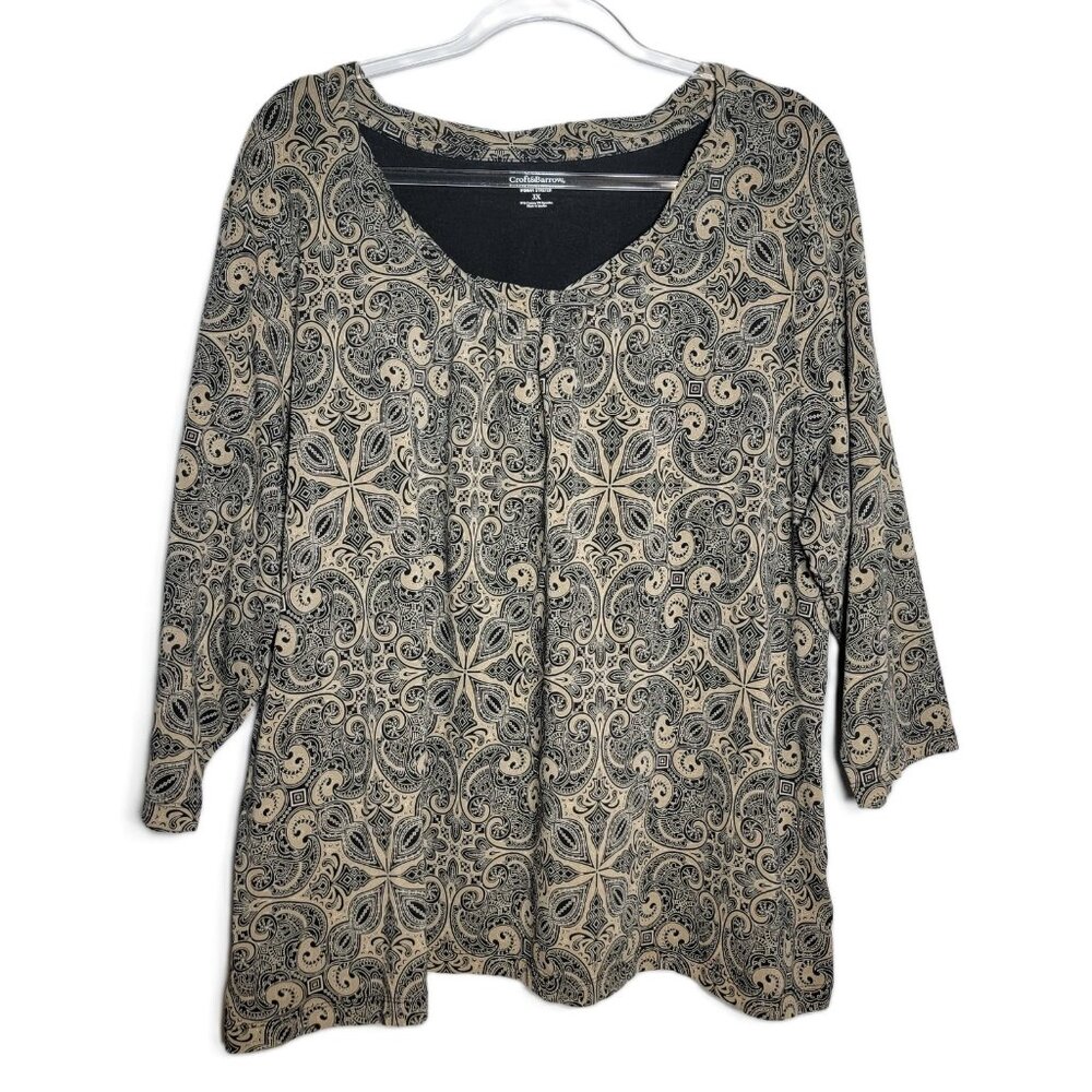 Croft & Barrow Womens Top Plus Size 3X‎ Cotton Spandex Stretch 3/4 Sleeve Casual